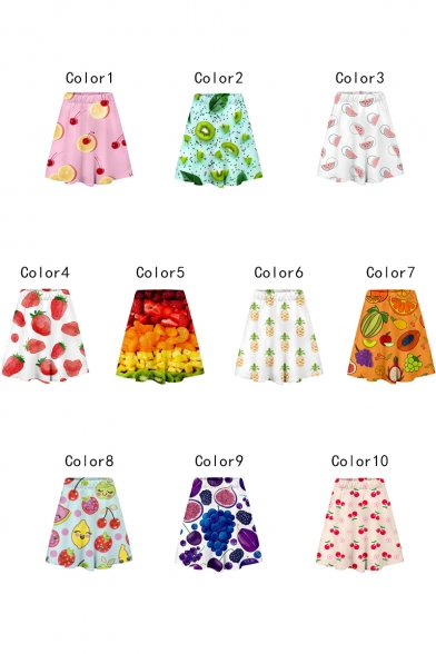 Cool Unique Hot Fashion Fruit Print Elastic Waist A-line Mini Skirt for Sweet Girls