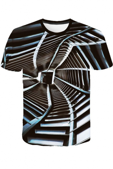 Cool Unique Tunnel 3D Printing Round Neck Short Sleeve Casual Tee