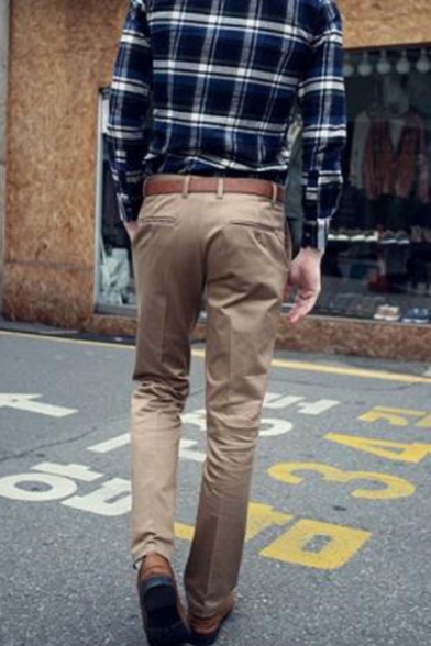 Fashionable Basic Simple Plain Men's Slim Fitted Casual Cotton Dress Pants