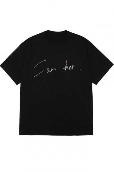 Funny Simple Letter I AM HER Print Short Sleeve Cotton Tee