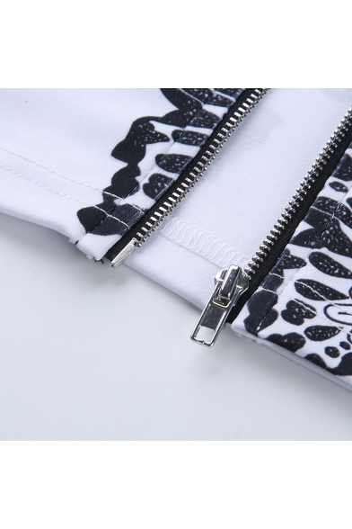 Girls Summer Fashion White Butterfly Printed Zipper-Fly Slit Side Mini Bodycon Skirt