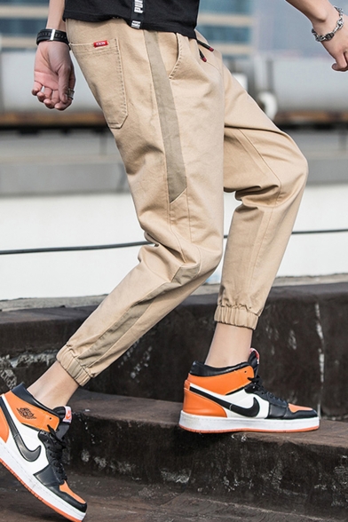 Guys Street Trendy Colorblock Patched Side Drawstring Waist Elastic Cuffs Tapered Track Pants