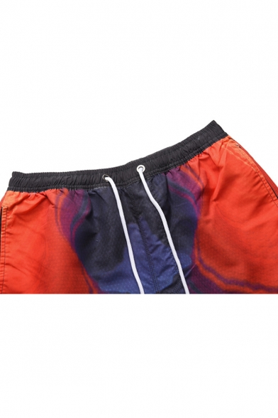 Men's Fashion Letter Print Casual Drawstring Waist Sport Beach Shorts Swim Trunks with Pocket and Mesh Lining