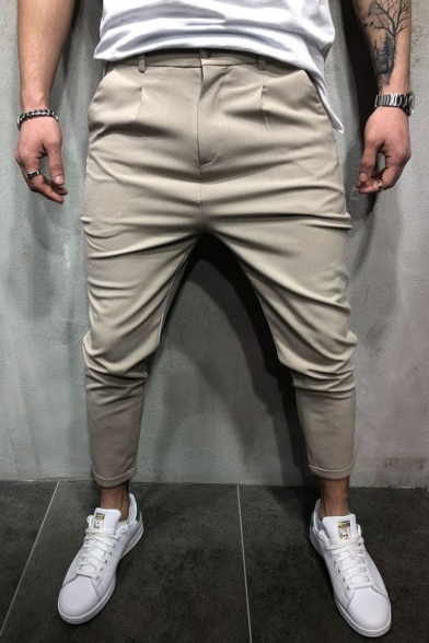 Men's Hot Fashion Simple Solid Color Stretched Slim Fit Casual Pencil Pants