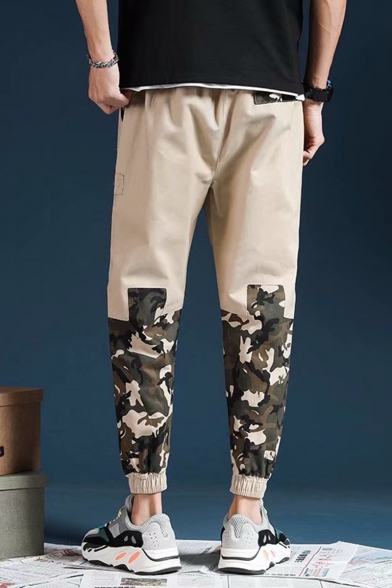 Men's New Fashion Camouflage Patched Elastic Cuffs Drawstring Waist Casual Track Pants