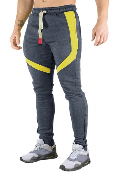 Men's New Fashion Colorblock Patched Drawstring Casual Drawstring Waist Jogging Sweatpants