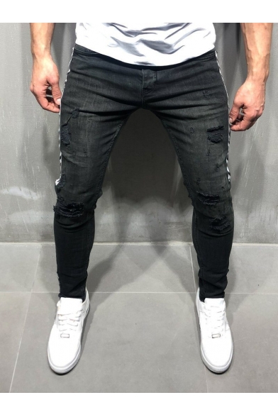 mens black skinny stretch ripped jeans