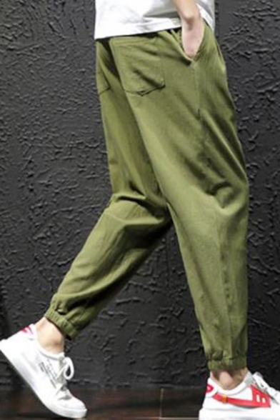 Men's New Fashion Simple Plain Drawstring Waist Elastic Cuffs Casual Loose Tapered Pants