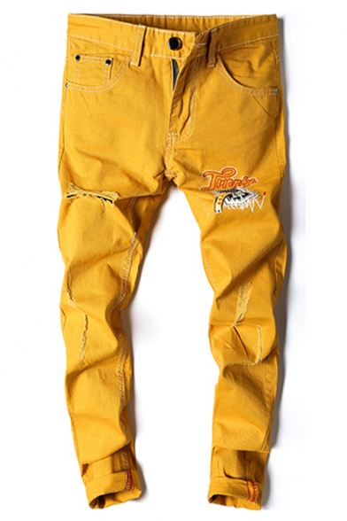 yellow ripped jeans mens