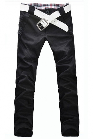 Men's Simple Fashion Solid Color Button Embellished Slim Fit Casual Pants