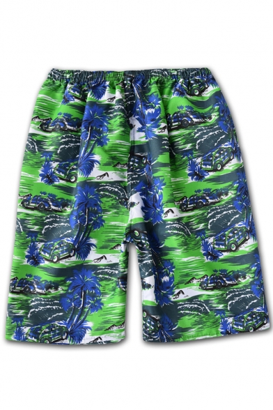 Men's Summer Fashion Camouflage Floral Letter Pattern Quick Drying Drawstring Waist Casual Beach Shorts Swim Trunks