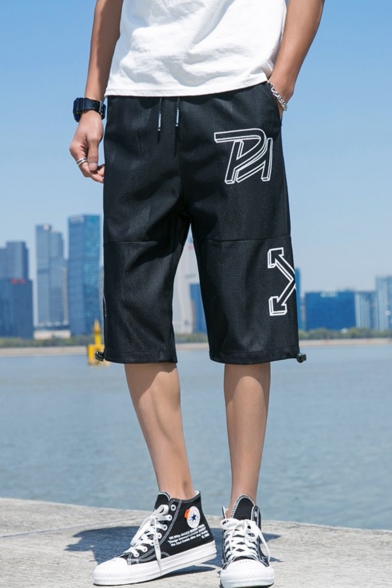 Men's Summer New Trendy Letter Printed Drawstring Cuffs Casual Shorts
