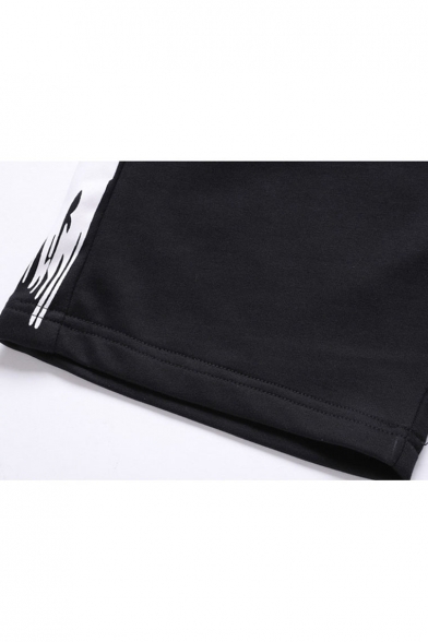 Men's Summer Trendy Colorblock Letter Printed Elastic Waist Relaxed Sweat Shorts