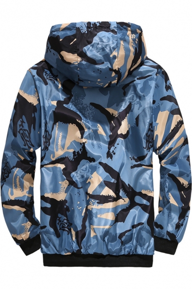 Mens Popular Classic Camouflage Printed Long Sleeve Hooded Zip Up Lightweight Track Jacket