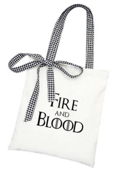 Popular Letter FIRE AND BLOOD Print Canvas Shopping Shoulder Bag