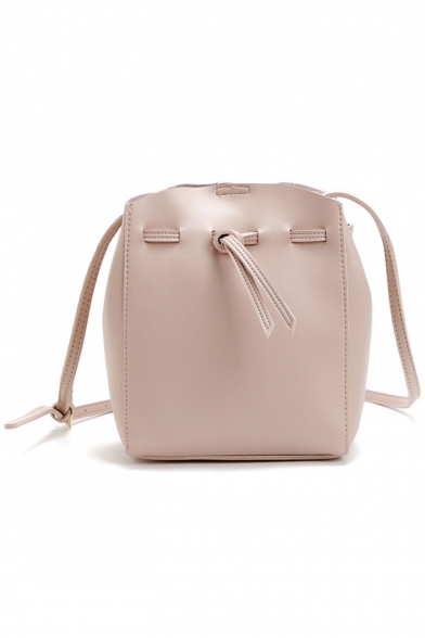 Simple Fashion Solid Color PU Leather Drawstring Bucket Bag 19*6*24 CM
