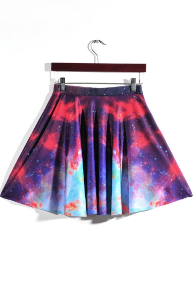 Spring and Autumn Popular Digital Nebula Galaxy Print Mini A-Line Skater Skirt