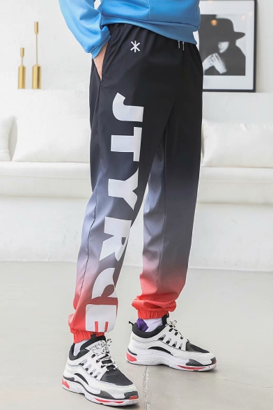 Street Style Trendy Letter JIYRCE Printed Ombre Color Casual Loose Track Pants