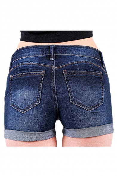 Summer Distressed Ripped Rolled Cuff Blue Denim Shorts