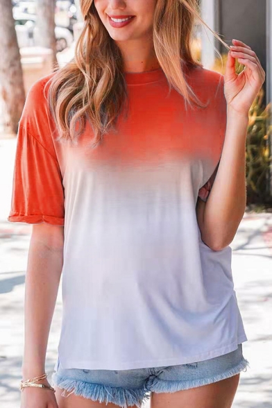 Spring Breeze1 2019 New Summer Women Casual Gradient Color Short Sleeved T Shirt