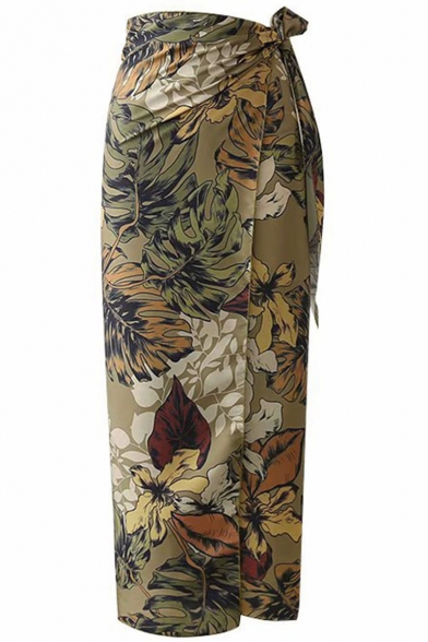 Summer Hot Trendy Floral Print Tie-Side Fitted Maxi Wrap Skirt