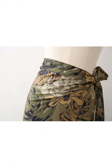 Summer Hot Trendy Floral Print Tie-Side Fitted Maxi Wrap Skirt