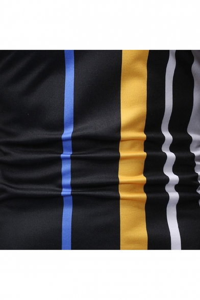 Summer Irregular Vertical Stripe Printed Short Sleeve Slim Polo Shirt for Men