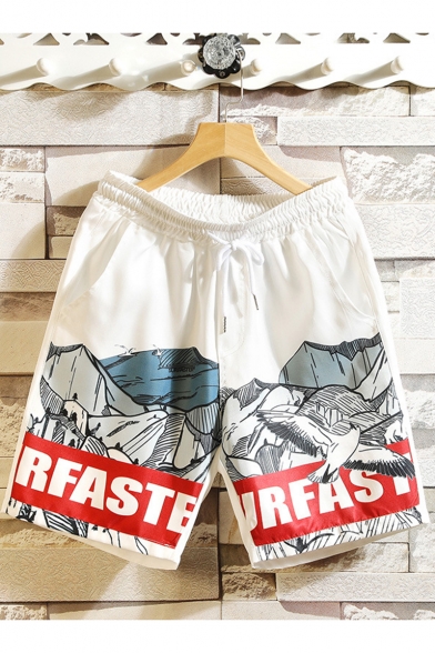 Summer New Fashion Seagull Letter Printed Drawstring Waist Casual Relaxed Shorts