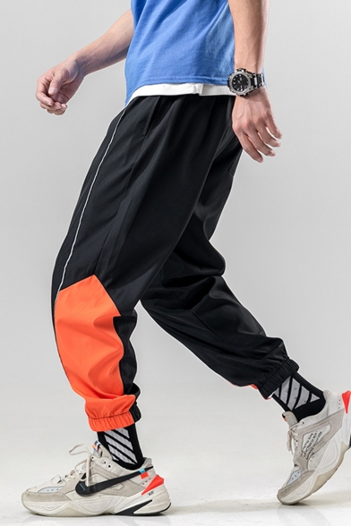 Summer Trendy Colorblock Letter Printed Drawstring Waist Loose Fit Men's Casual Track Pants