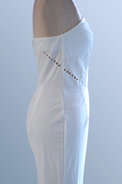 Summer White Strapless Sleeveless Cutout High Waist Hot Popular Fitted Jumpsuits