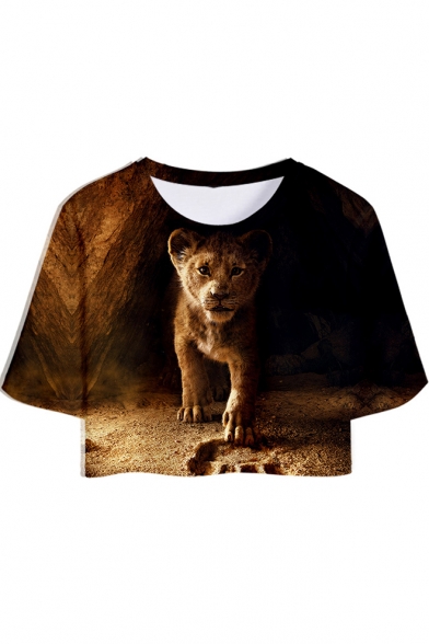 The Lion King 3D Print Short Sleeve Crop Tee with Dolphin Shorts Sport Two-Piece Set
