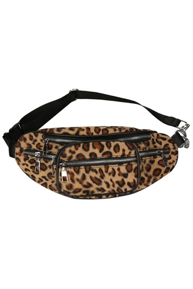 Trendy Leopard Pattern Multi-zipper Crossbody Chest Bag Belt Bag 32*15 CM