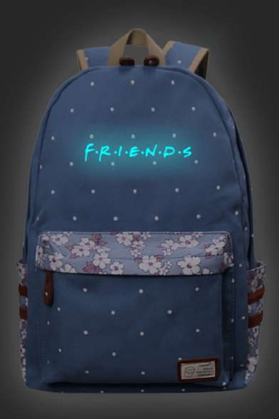 Trendy Starry Floral Letter FRIENDS Printed Canvas School Bag Backpack 30*14.5*42cm