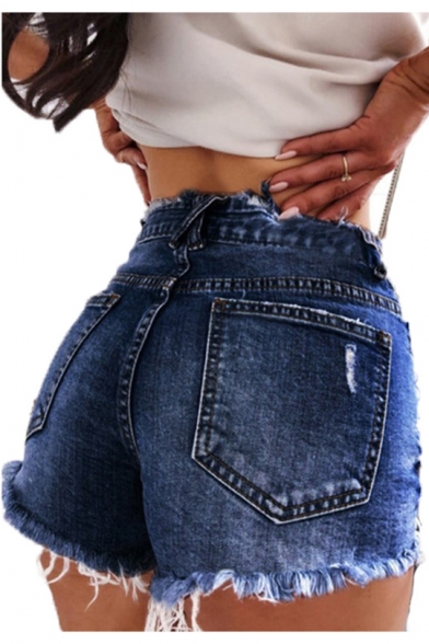 Womens Cool Distressed Ripped Frayed Hem Skinny Fit Hot Pants Denim Shorts