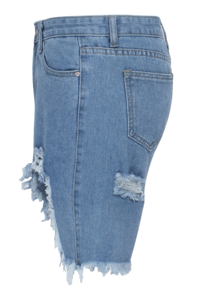 Womens New Stylish Blue Destroyed Shredded Slouch Raw Hem Casual Denim Shorts
