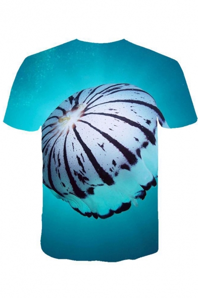 3D Sea Jellyfish Pattern Round Neck Short Sleeve T-Shirt