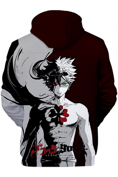 Black Clover Comic Figure 3D Printed Grey and Red Pullover Sport Hoodie