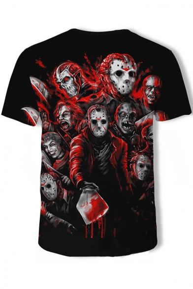 Blood Skull Empire Pattern Round Neck Short Sleeve Black T-Shirt