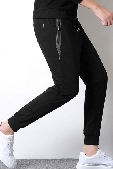 Casual Fashion Simple Plain Zipped Pocket Drawstring Waist Sports Joggers Sweatpants for Men