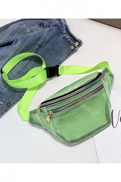 Cool Fashion Plain Net Grid Transparent PVC Crossbody Belt Bag 32*14*9 CM