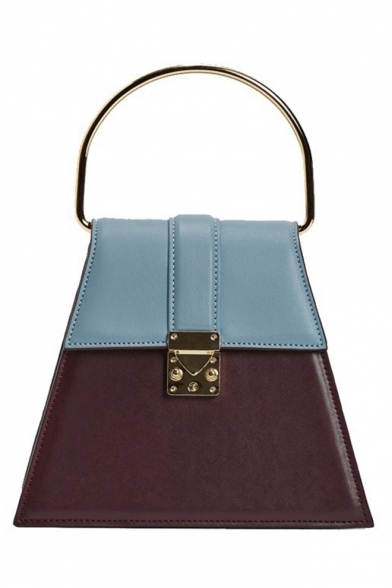 Designer Trapezoid-shaped Color Block Top Handle Satchel Handbag