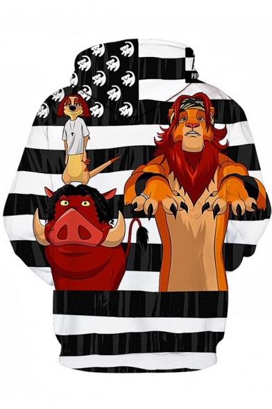 Funny Cartoon Striped The Lion King 3D Print Casual Loose Long Sleeve Pullover Hoodie