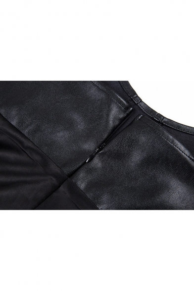 Girls Cool Street Style Studded Straps Sleeveless Cutout Front Mini Black A-Line Dress