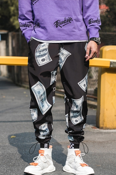 Guys Popular Fashion Fire Dollar Printed Casual Loose Hip Pop Outdoor Track Pants