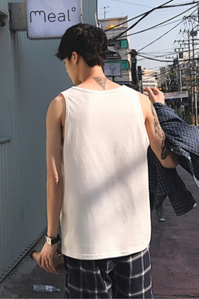 Guys Summer Street Style Cool Figure Print Round Neck Loose Fit Tank Top