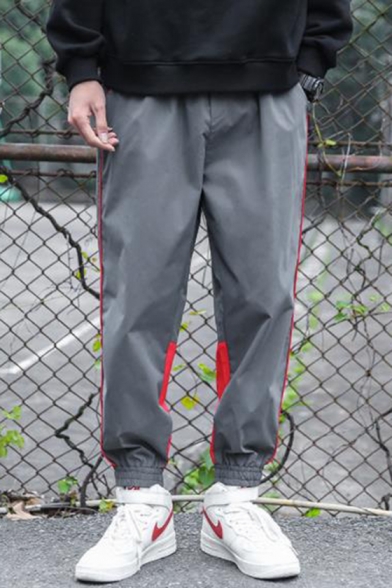 Guys Trendy Colorblock Letter Printed Drawstring Waist Elastic Cuffs Casual Loose Tapered Track Pants