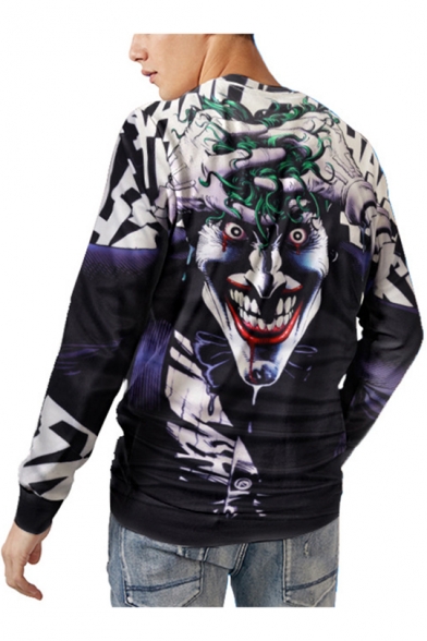 Halloween Horror Clown 3D Print Blue Round Neck Pullover Sweatshirt