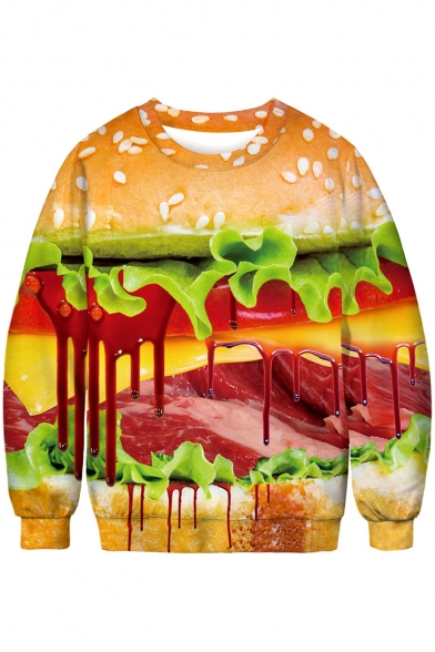 Halloween Stylish Blood Hamburger Skeleton 3D Print Long Sleeve Unisex Sweatshirt
