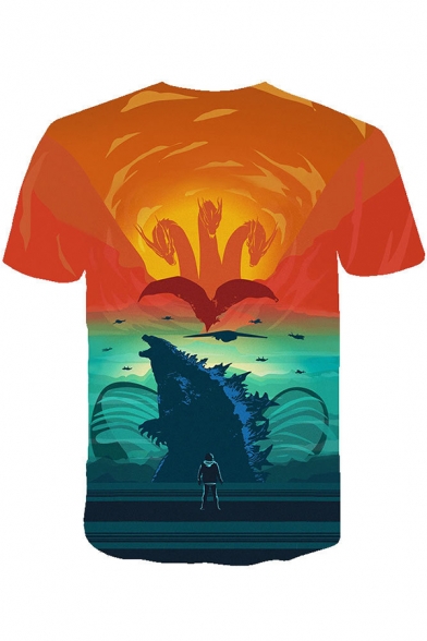 Hot Popular King of the Monsters 3D Figure Dragon Printed Short Sleeve Khaki T-Shirt