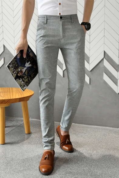Men's New Fashion Simple Plain Trendy Slim Fitted Casual Dress Pants